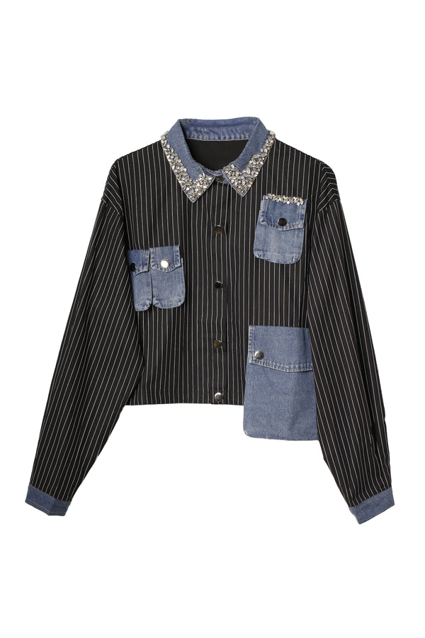 STRIPE CRYSTAL SHIRT BLACK